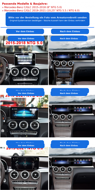 26" Android 14 Dual-Screen Display für Mercedes C-Klasse/GLC W205 2015–2021 NTG 5.0/5.5/6